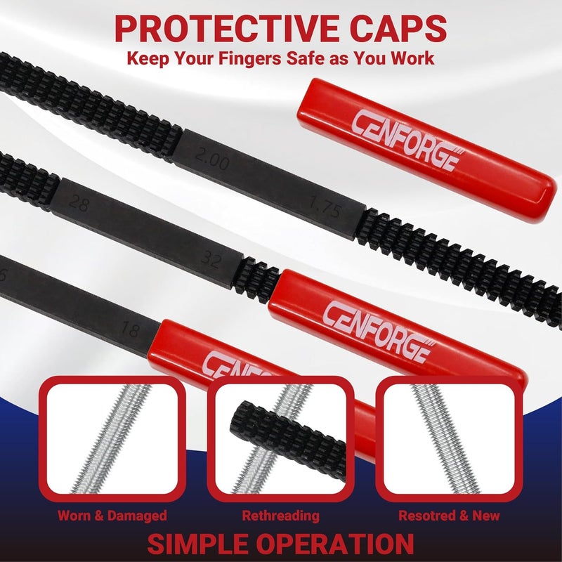 CENFORGE Store 49PCs Thread Chaser Set, Metric & SAE Rethreading Tool Kit with 22 Taps, 24 Dies, 3 Thread Files - Universal Bolt Restorer in UNC UNF Metric Sizes for Automotive (Includes Portable Case) - Image 4